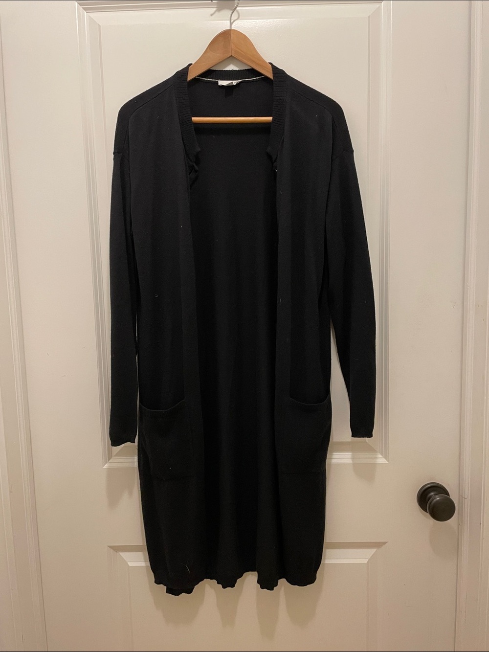 J. Jill Black Long Open-Front Knit Cardigan Dress